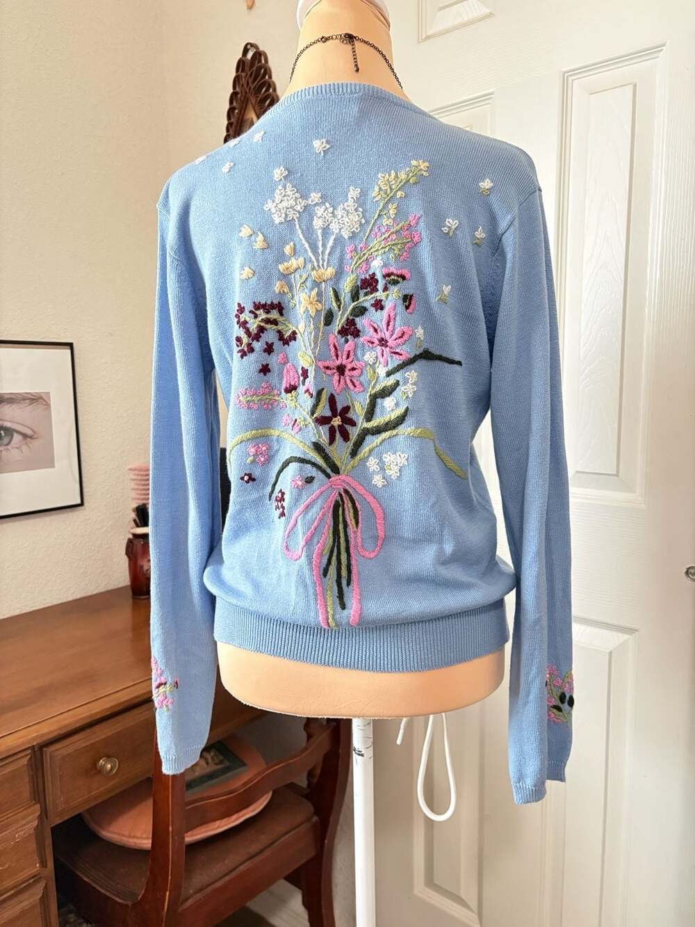 Northern Isles Floral Embroidered Cardigan Sweater Blue